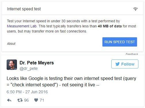 Google'dan işlevsel bir internet hızı test hizmeti