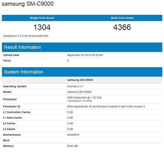 Samsung Galaxy C9, Geekbench'e yakalandı
