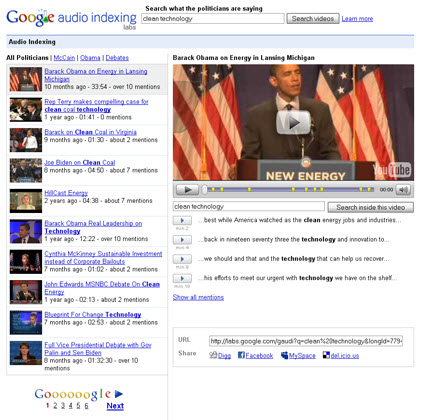 Google Audio Indexing