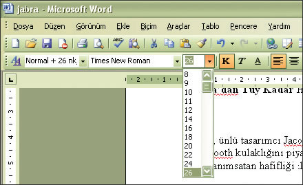 Yazı Tipi Boyutları