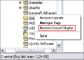 Başlat Menüsüne Kısayol Ekleyin