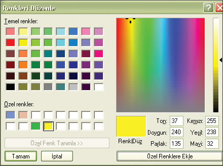 Özel Renkler'e Ekleyin
