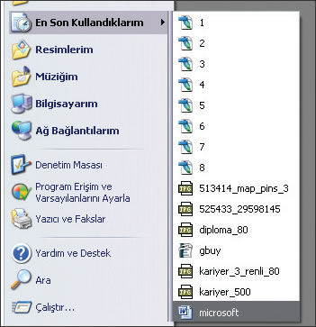'En Son Kullandıklarım' Listesini Silmek