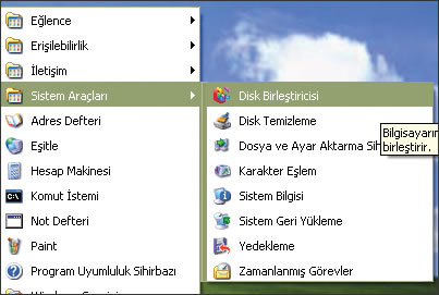 Disk Birleştiricisini Çalıştırmak