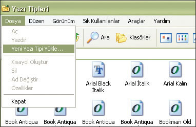 "Yazı Tipi Ekle" Penceresi