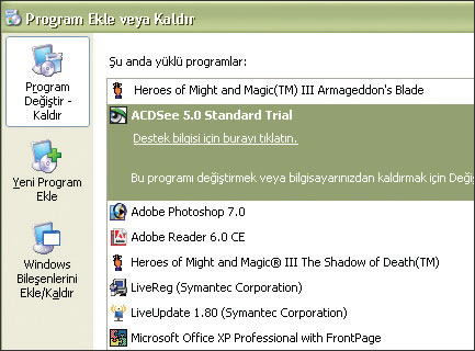 Program Ekle veya Kaldır Seçeneğini Kullanmak