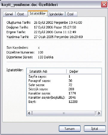 Word Belgesi Hakkındaki Bilgilere Ulaşmak