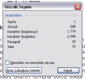 Bilgi: Karakter Sayısı