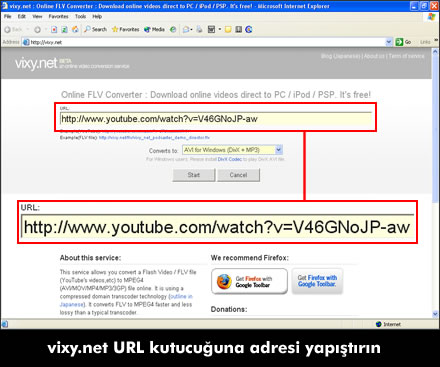 vixy.net: Online FLV Çevirici