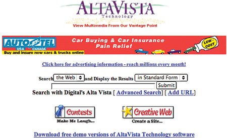 1994'te kurulan Altavista, Excite ve diğerleri
