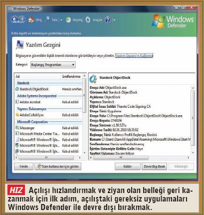 Açılış programları gereksiz bellek tüketmesin