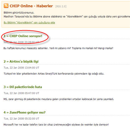 CHIP Online RSS servisini nasıl okuyacağım?