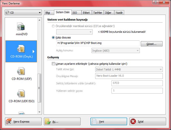 Dördüncü adım: Önyüklemeli CD'yi yazma