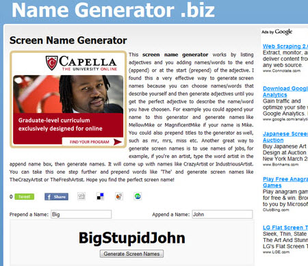 Online isim oluşturucular...4