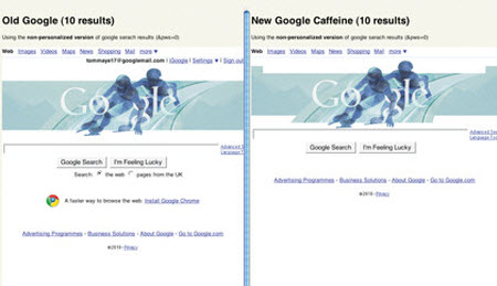 Google ve Google Caffeine kıyaslama araçları