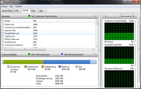 Bellek kullanımını inceleyin