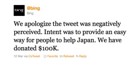 Bing, Japonya depremini reklâm amaçlı kullandı