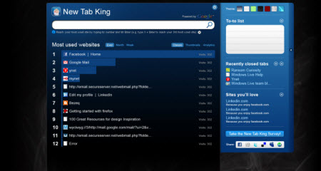 New Tab King ve Search Tabs / The Search Sidebar