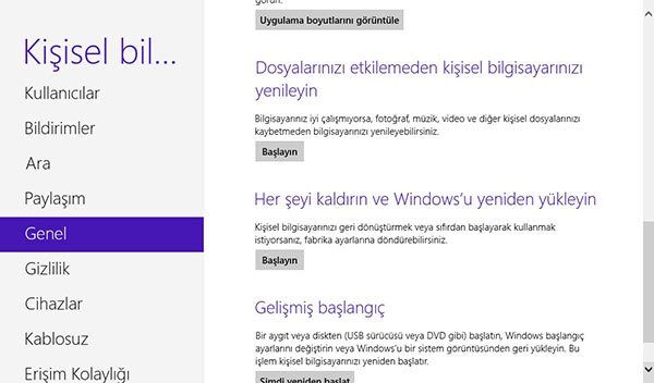 Fabrika ayarlarına dönüş