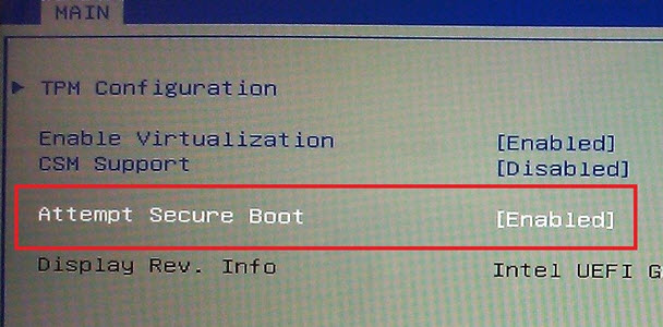 Secure Boot'u devre dışı bırakın