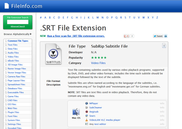 Fıle Info, File-Extensions.org ve diğerleri
