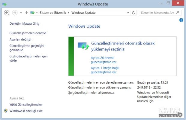 Windows Update'i açmak için...