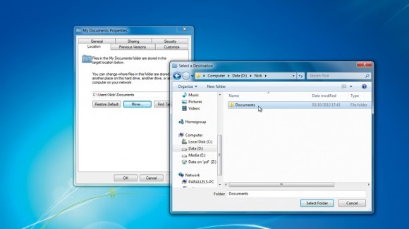 Belgeler klasörünü taşıyın; son adımlar