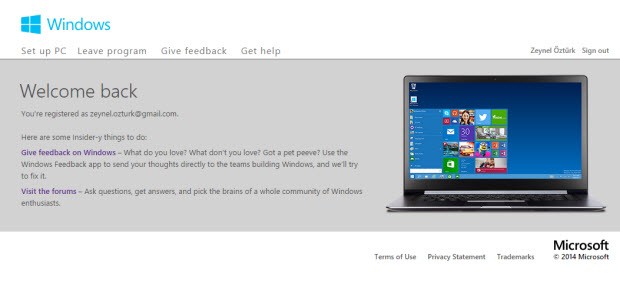 Windows Insider'a kayıt olmanız gerekiyor
