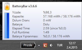 BatteryBar, BatteryCare ve Windows 10'un işlevi