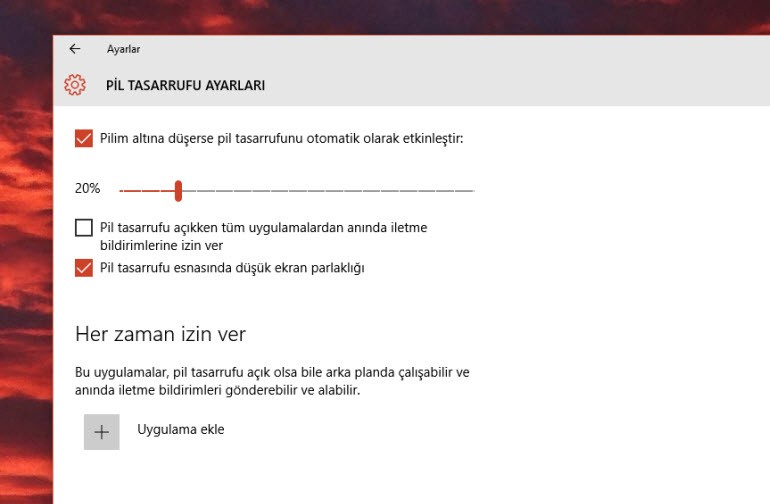 Windows 10'da pil ömrünü uzatın!