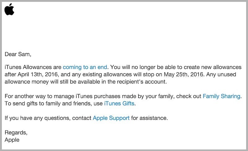 iTunes Allowance için kapatma kararı!