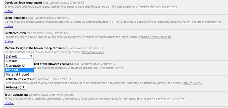Chrome'un Material Design'ını sevmediyseniz onu kapatın