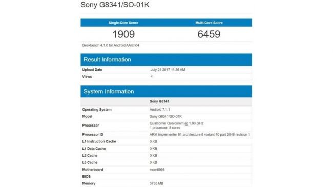 Sony Xperia XZ1 Hız Testinde Göründü!