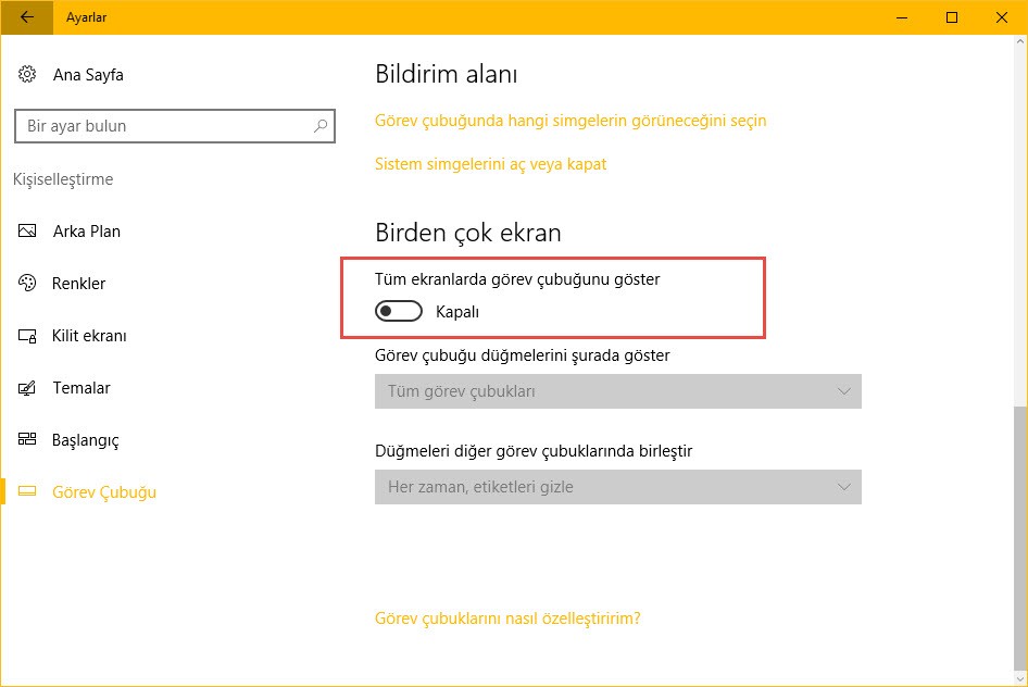 Görev Çubuğu Tek Montiörde Görünsün!
