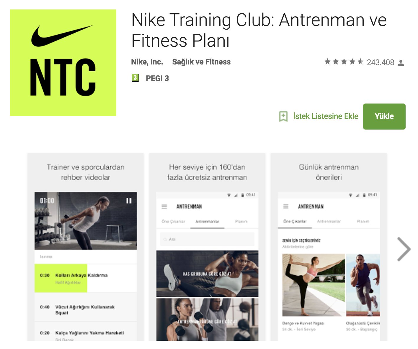 Nike Training Club: Antrenman ve Fitness Planı