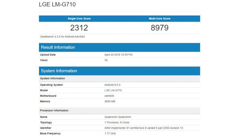 LG G7 ThinQ'nun Benchmark Sonuçları Sızdı