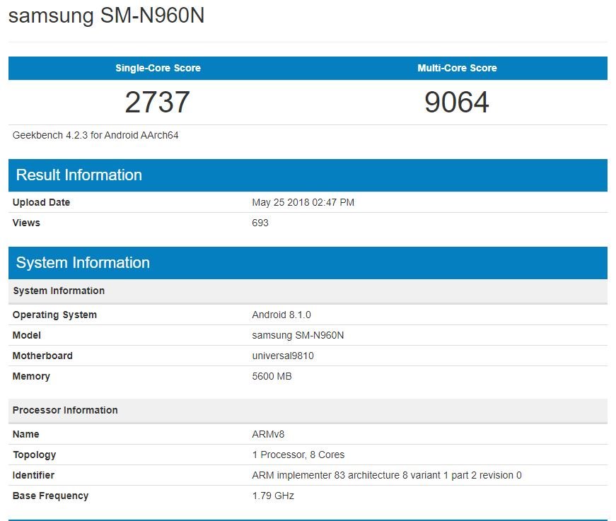 Galaxy Note 9, Exynos 9810 ile Göründü