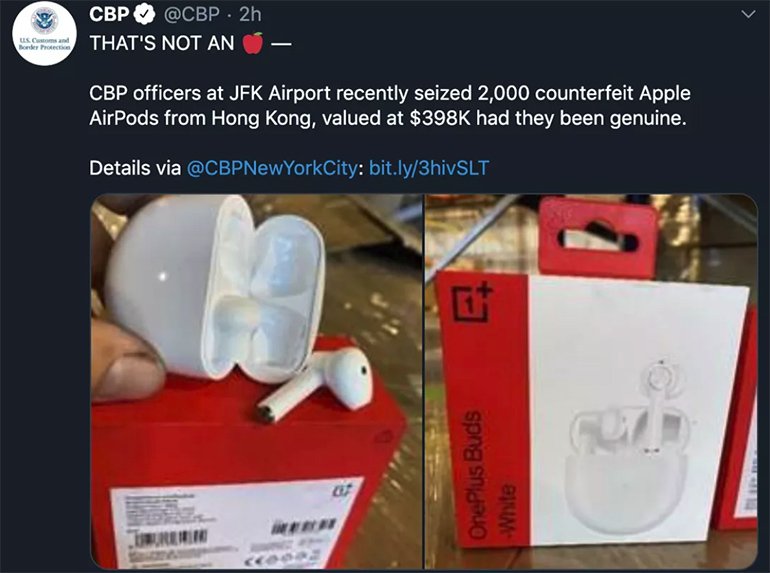 ABD'de Gümrük Birimi OnePlus'ın Kulaklıklarını Sahte AirPods Sanıp El Koydu